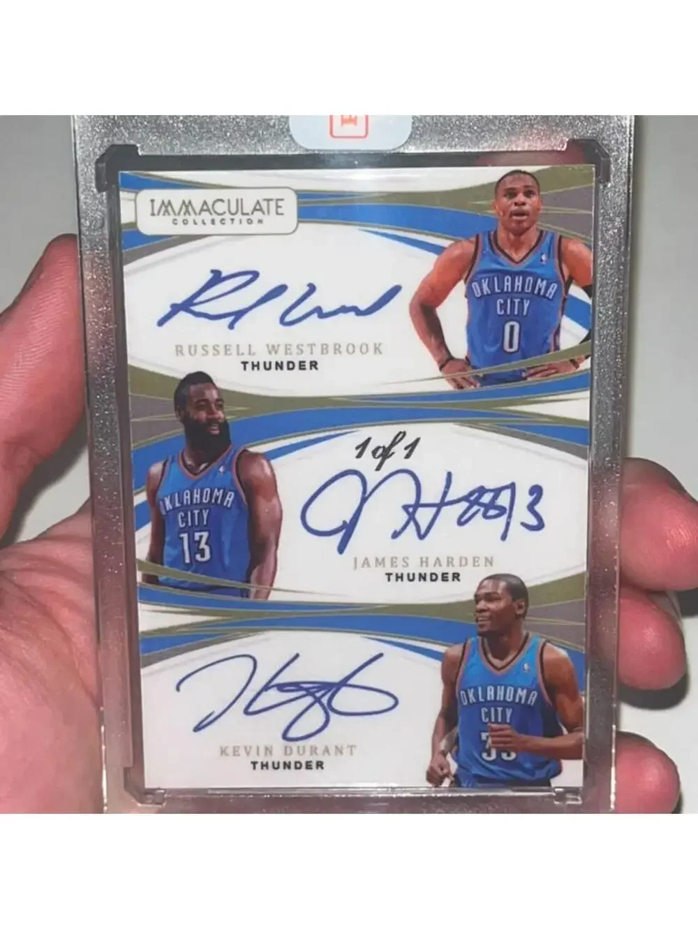 Russell Westbrook/James Harden/Kevin Durant Tri-Auto 1/1 Novelty Card